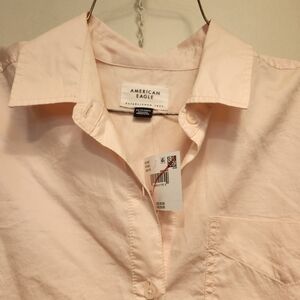 American Eagle Outfitters Women's Light Pink Button Down Shirt